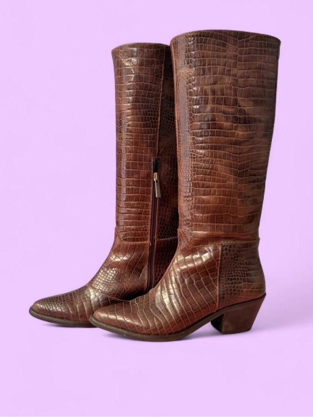 Intentionally Blank Martina Brown Croc Leather Knee Boots